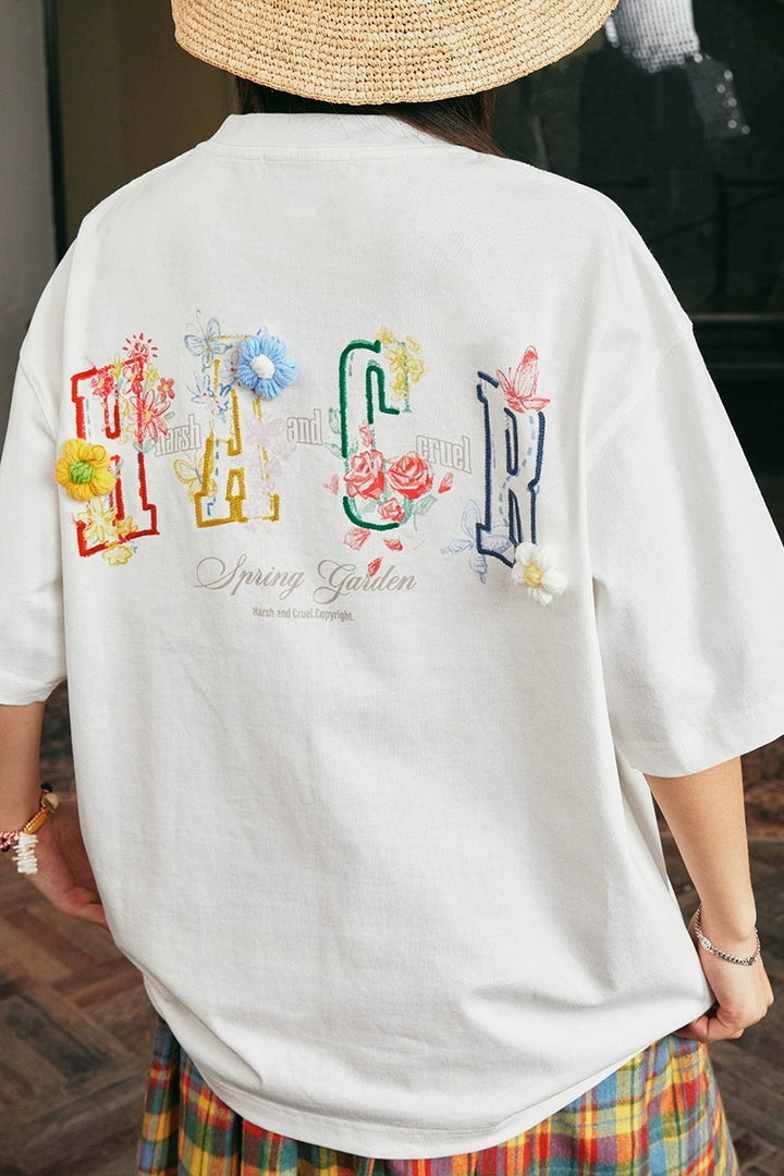 Handrawn Crayon Flower Loose Tee