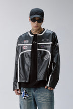 Embroidered Vintage Stripe Biker Jacket