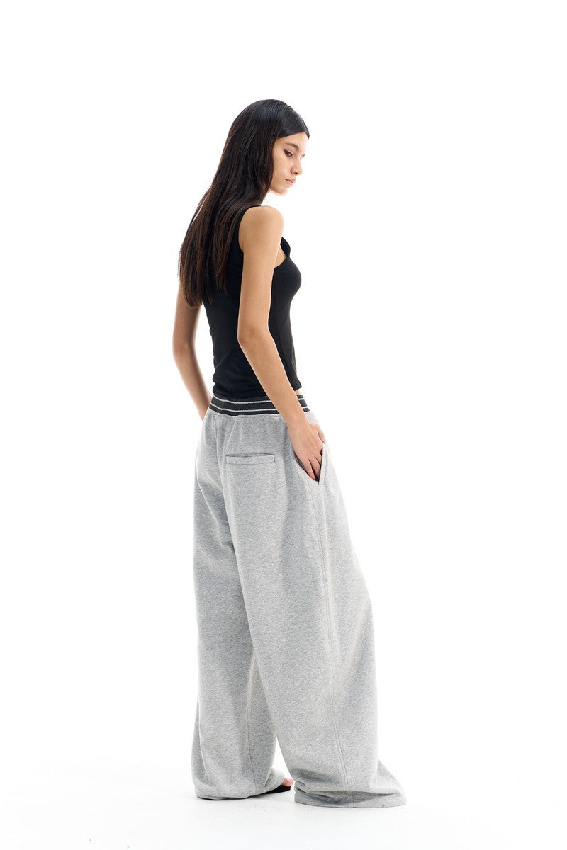 Ribbed Colorblock Wide Track Pants