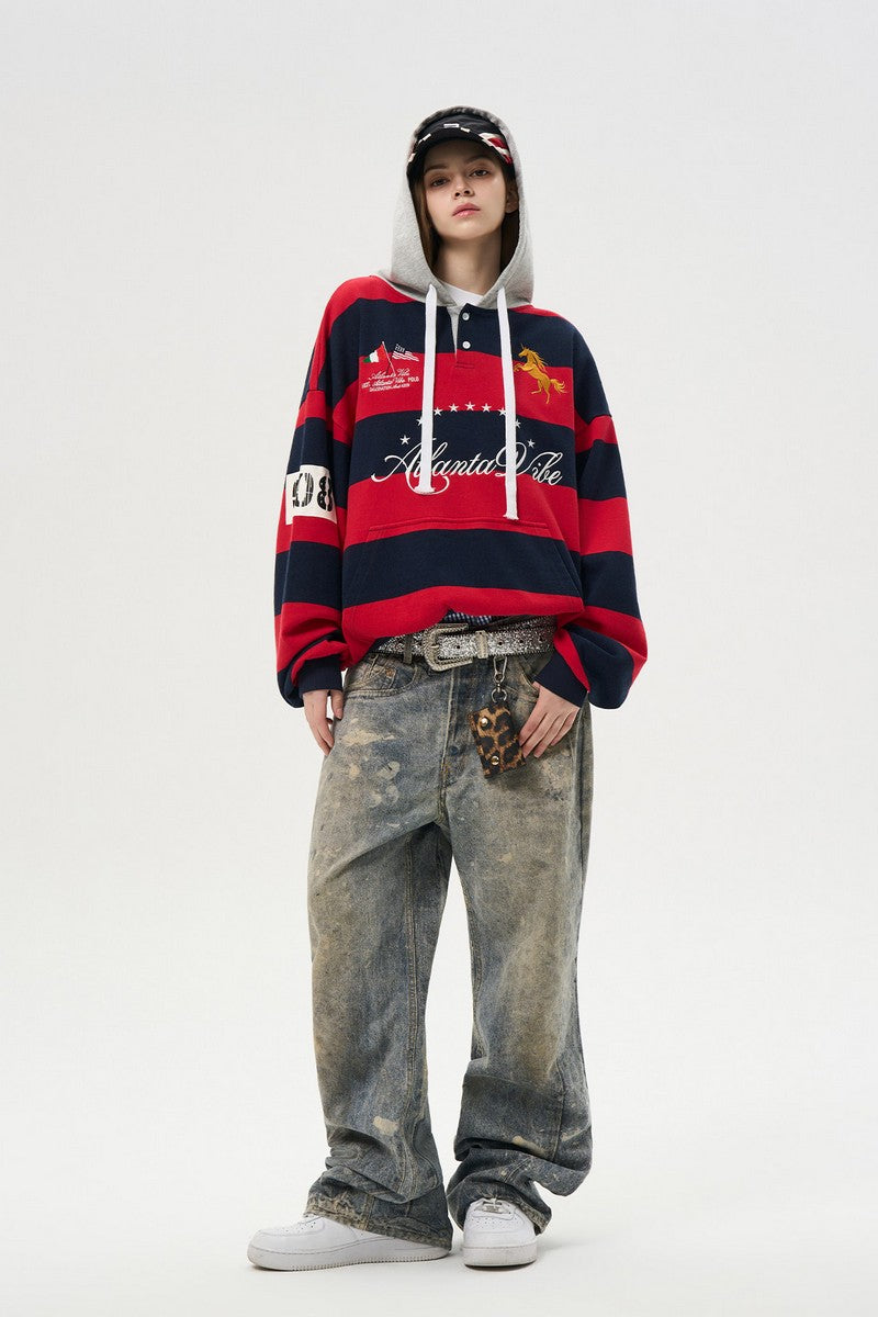 Striped Panel Hooded Tee