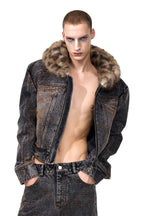 Leopard Faux Fur Denim Hoodie Jacket