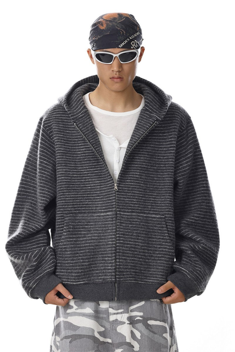 Striped Hooded Zip Sweatshirt