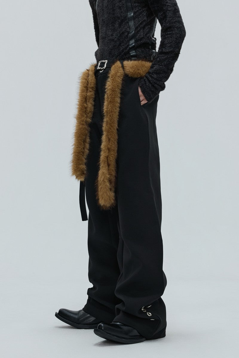 Flared Tailored Pants with Fur Belt