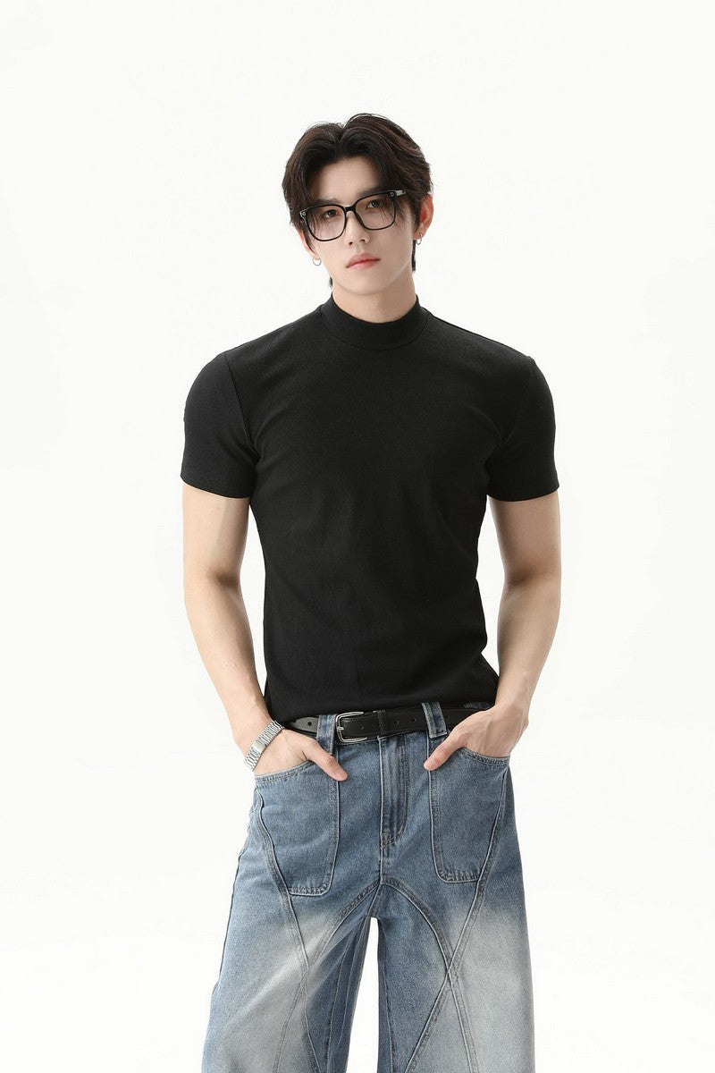 Mock Neck Fitted Short Sleeve Tee