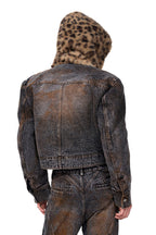 Leopard Faux Fur Denim Hoodie Jacket