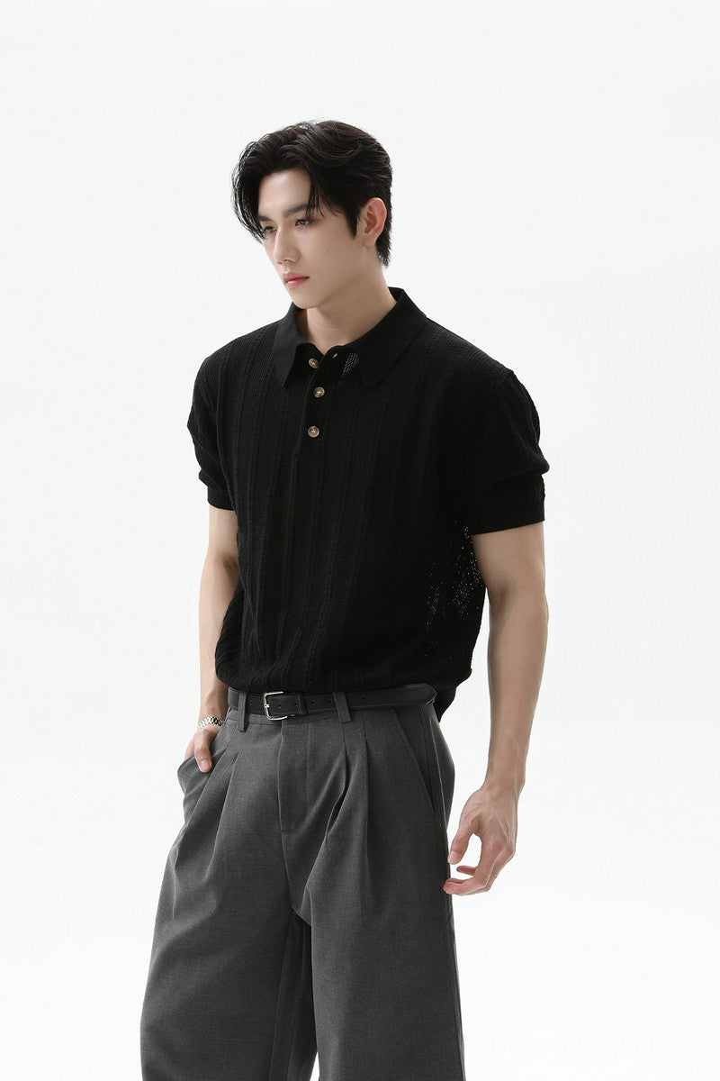 Textured Vintage Knit Polo Tee
