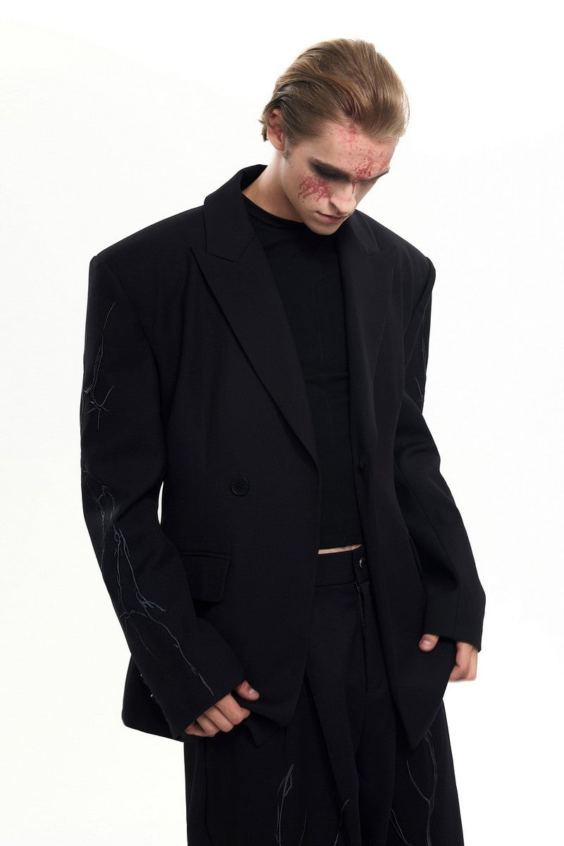 Embroidered Thorn Padded Blazer