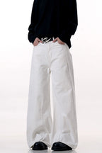 White Patchwork Wide-Leg Jeans