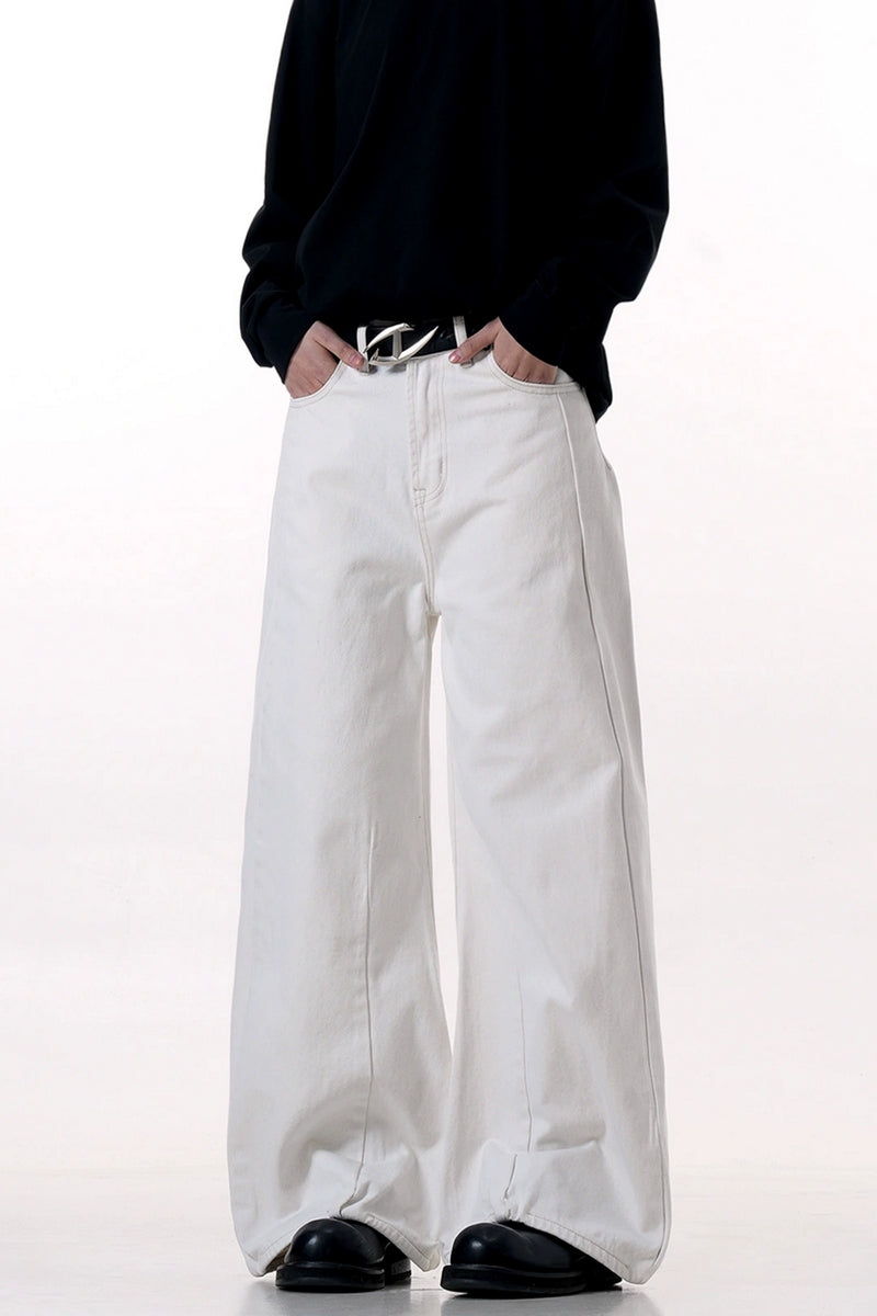 White Patchwork Wide-Leg Jeans