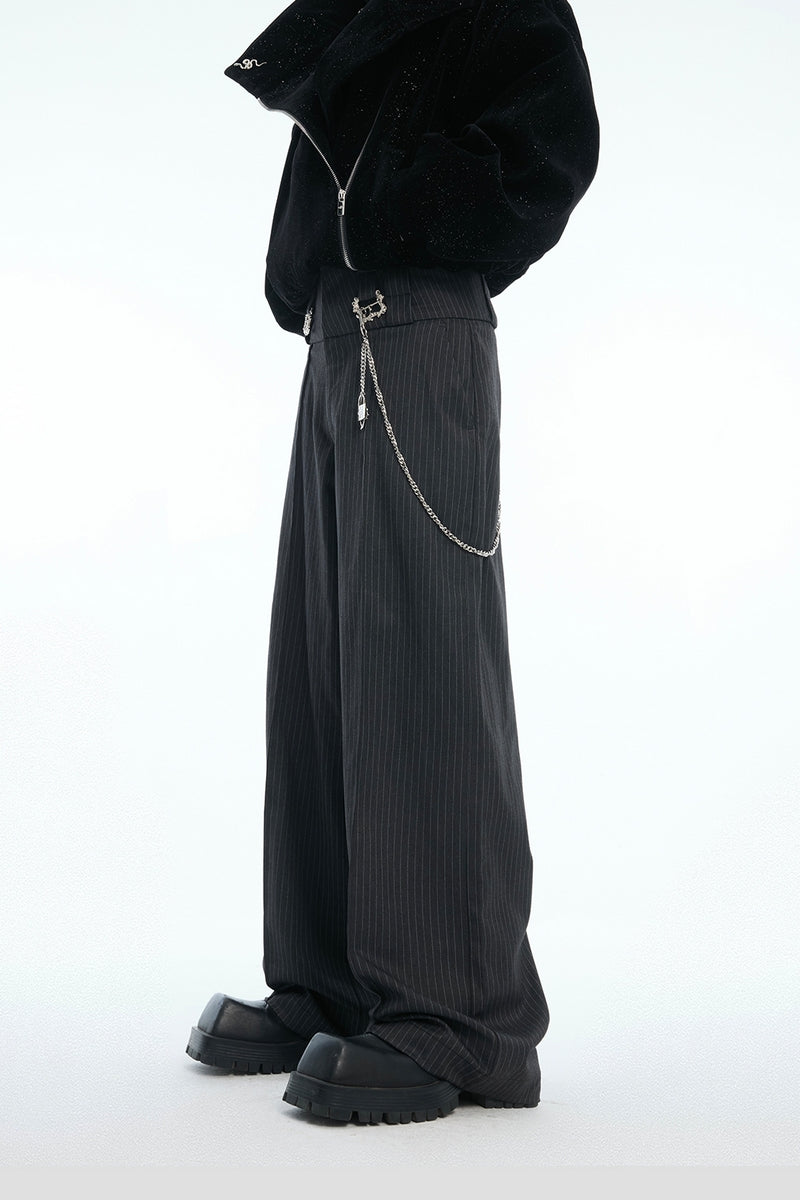 Striped Metal Accent Straight-Leg Trousers