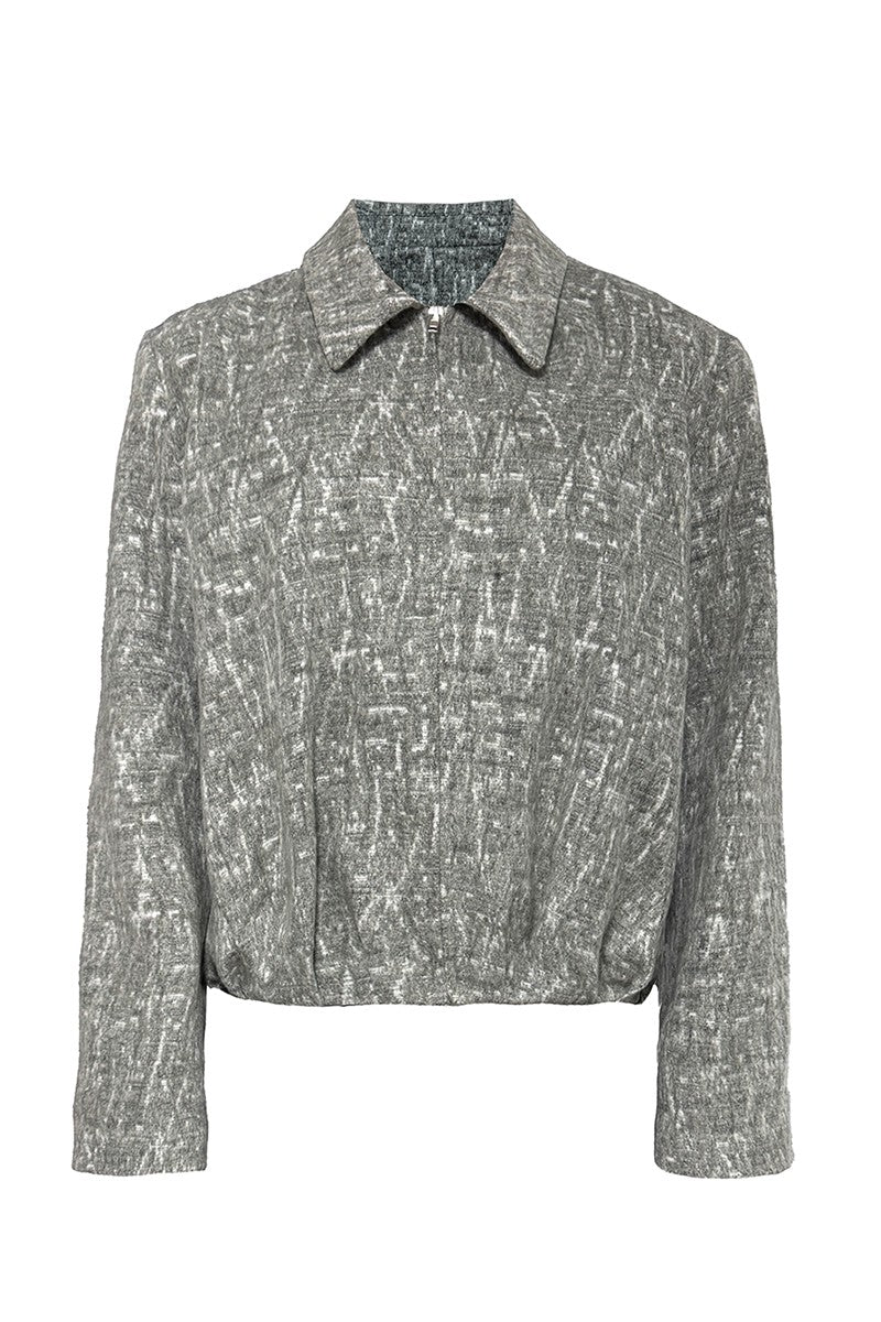 Pleated Jacquard Bomber Jacket