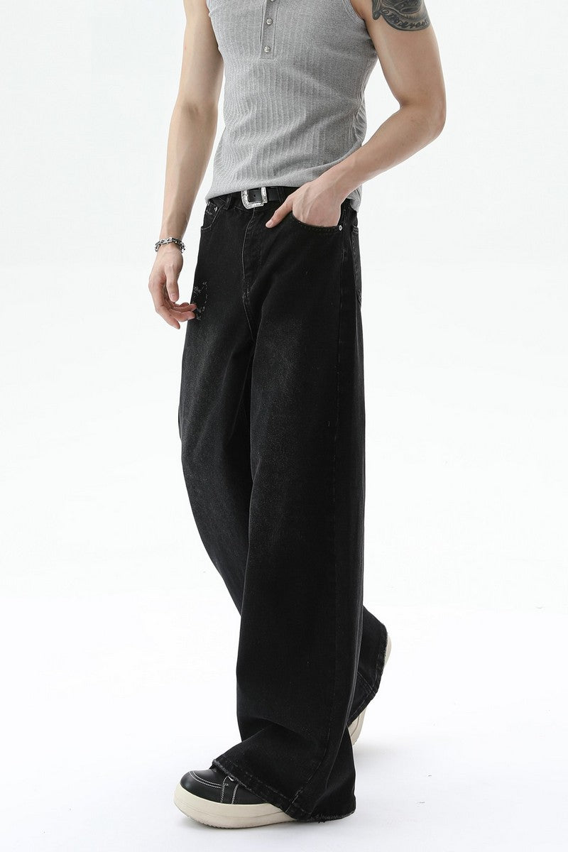 Washed Distressed Straight Leg Jeans