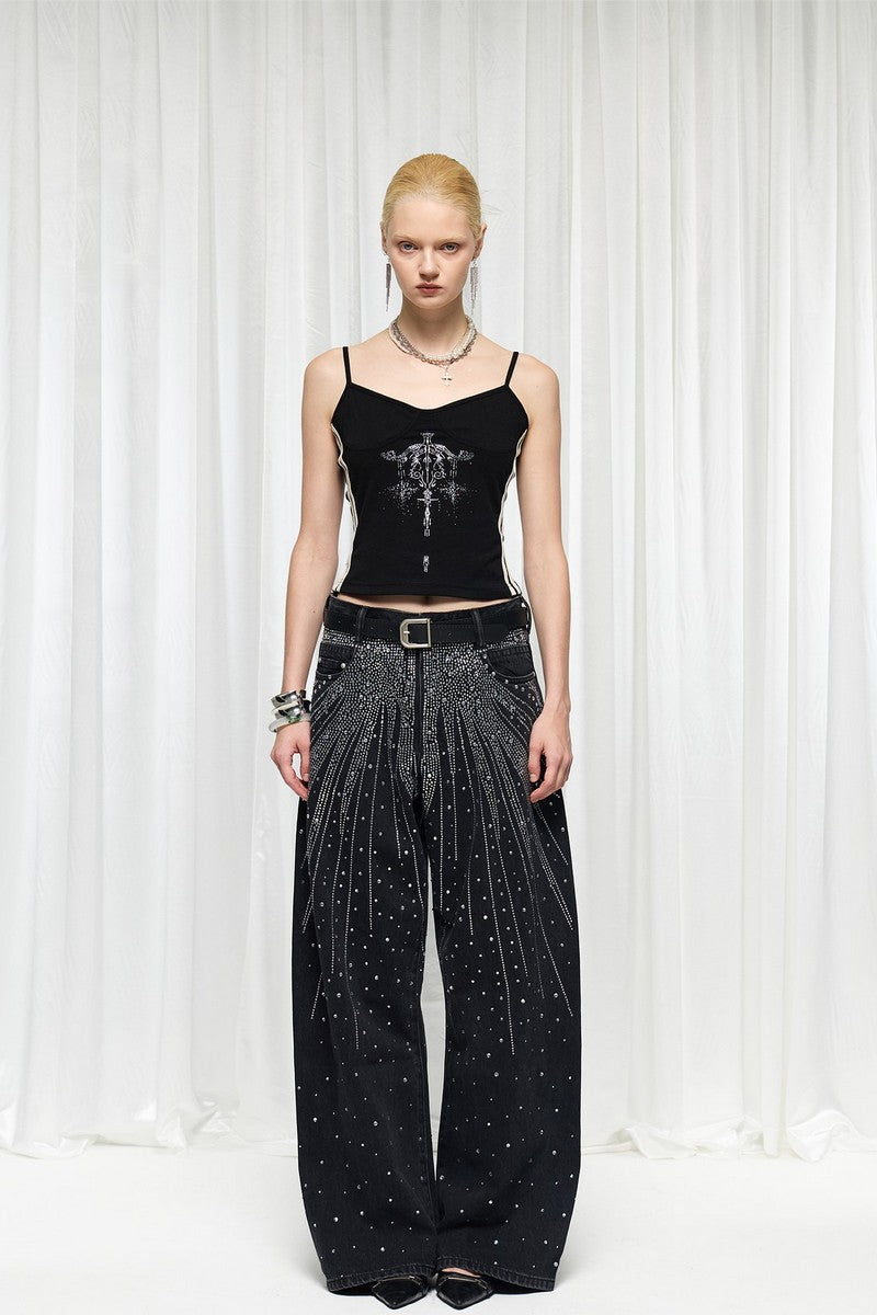 Starry Rhinestone Wide Leg Jeans