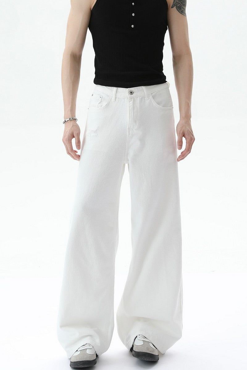 Washed Distressed Straight Leg Jeans