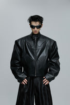 Embossed Moto Armor Leather Jacket