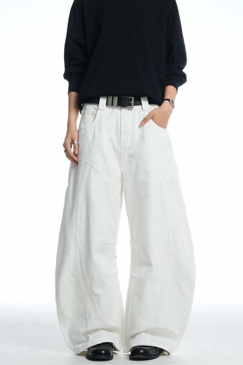 White Deconstructed Blade Jeans