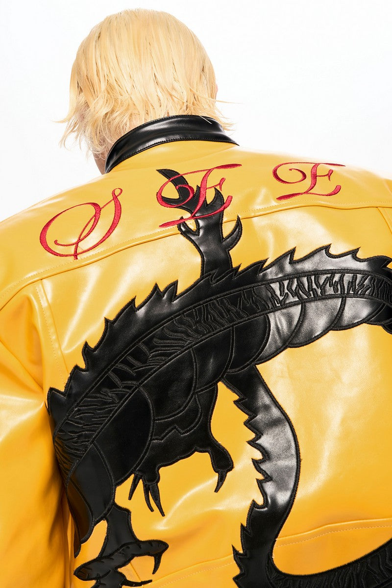 Embroidered Dragon Moto Jacket