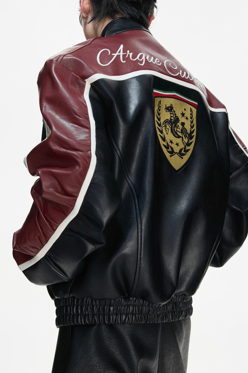 Embroidered Crest Biker Jacket