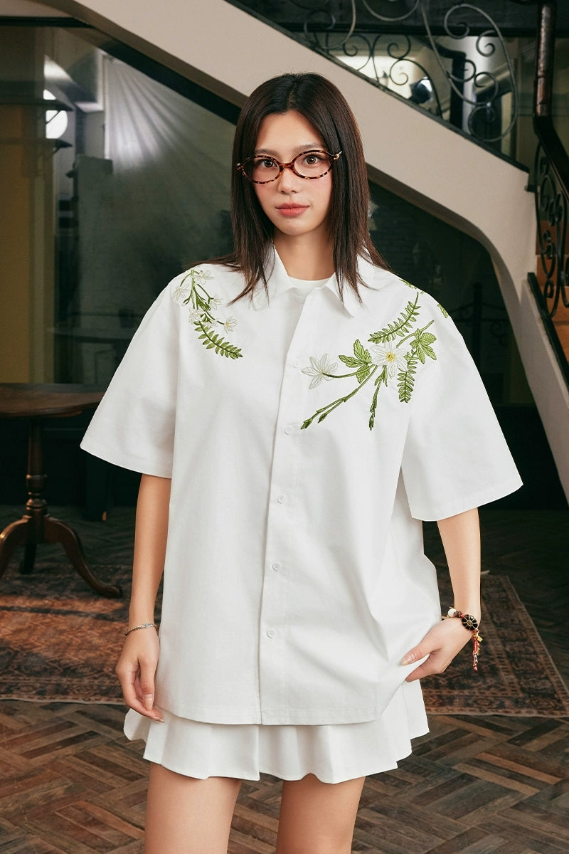 Floral Embroidery Cuban Shirt