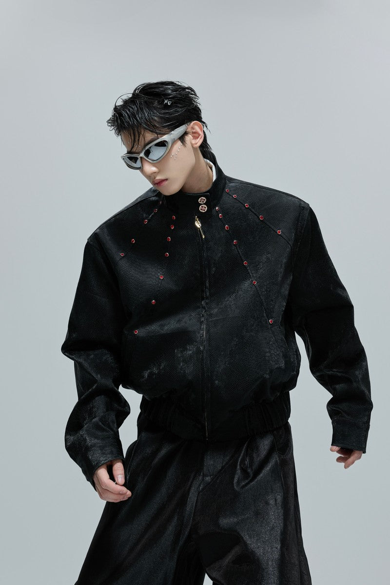 Snake Texture Gem Detail Jacket