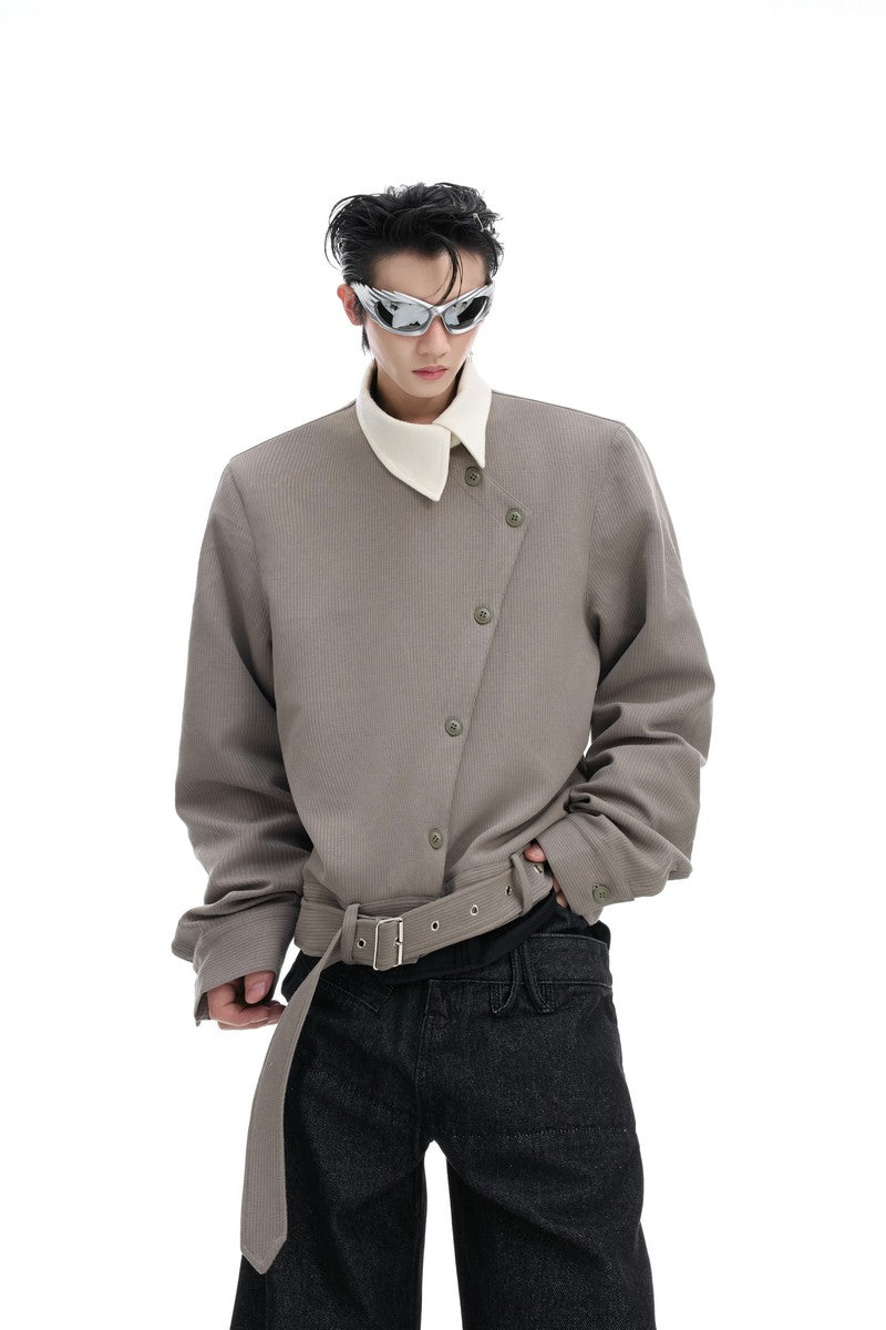 Asym Button Point Collar Jacket