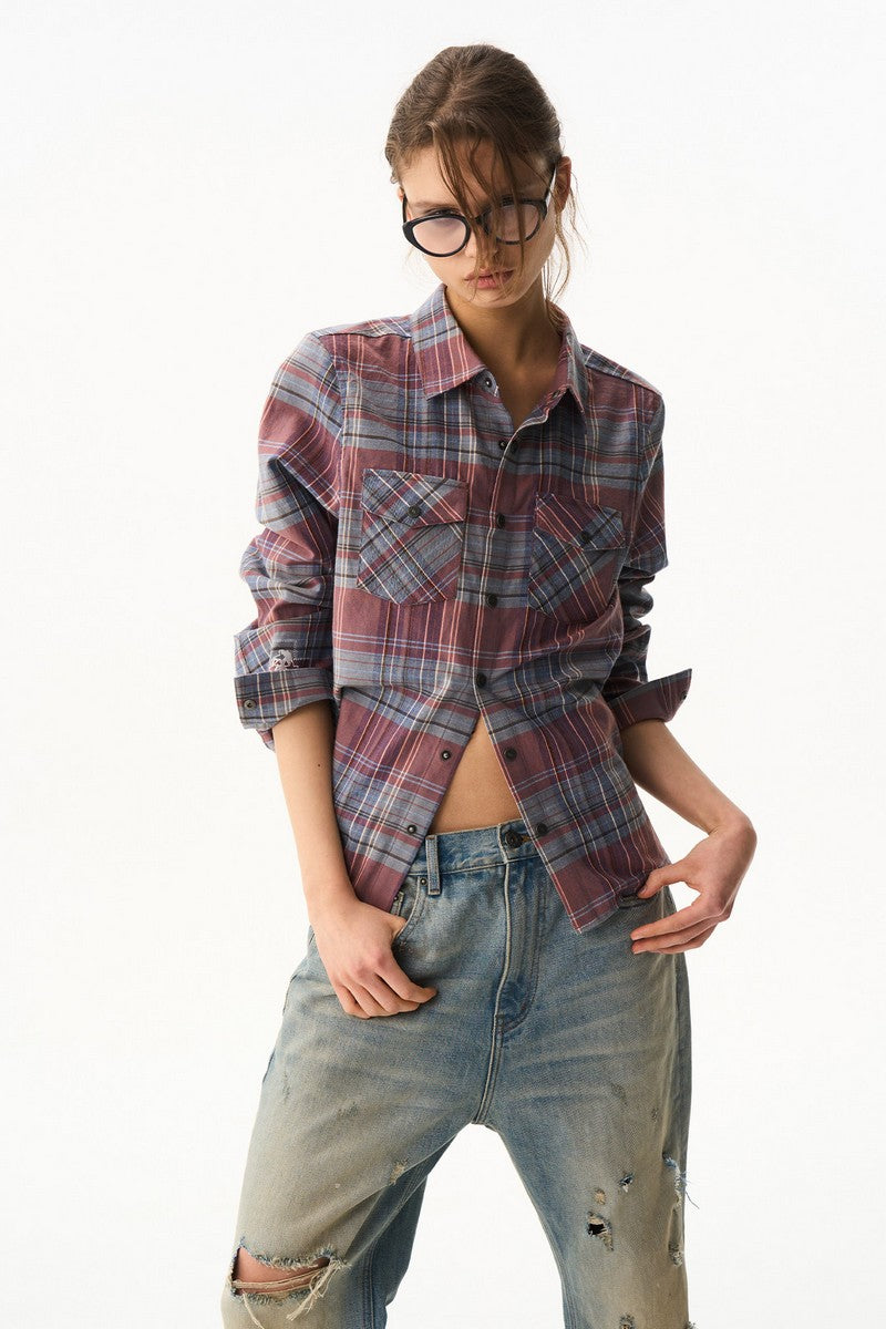 Cropped Plaid Embroidered Shirt