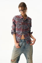 Cropped Plaid Embroidered Shirt