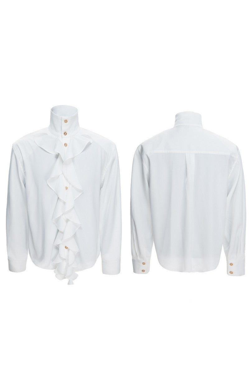 Silky Ruffle Brass Button Shirt