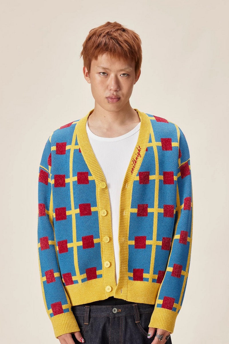 Checkerboard Varsity Knit Cardigan