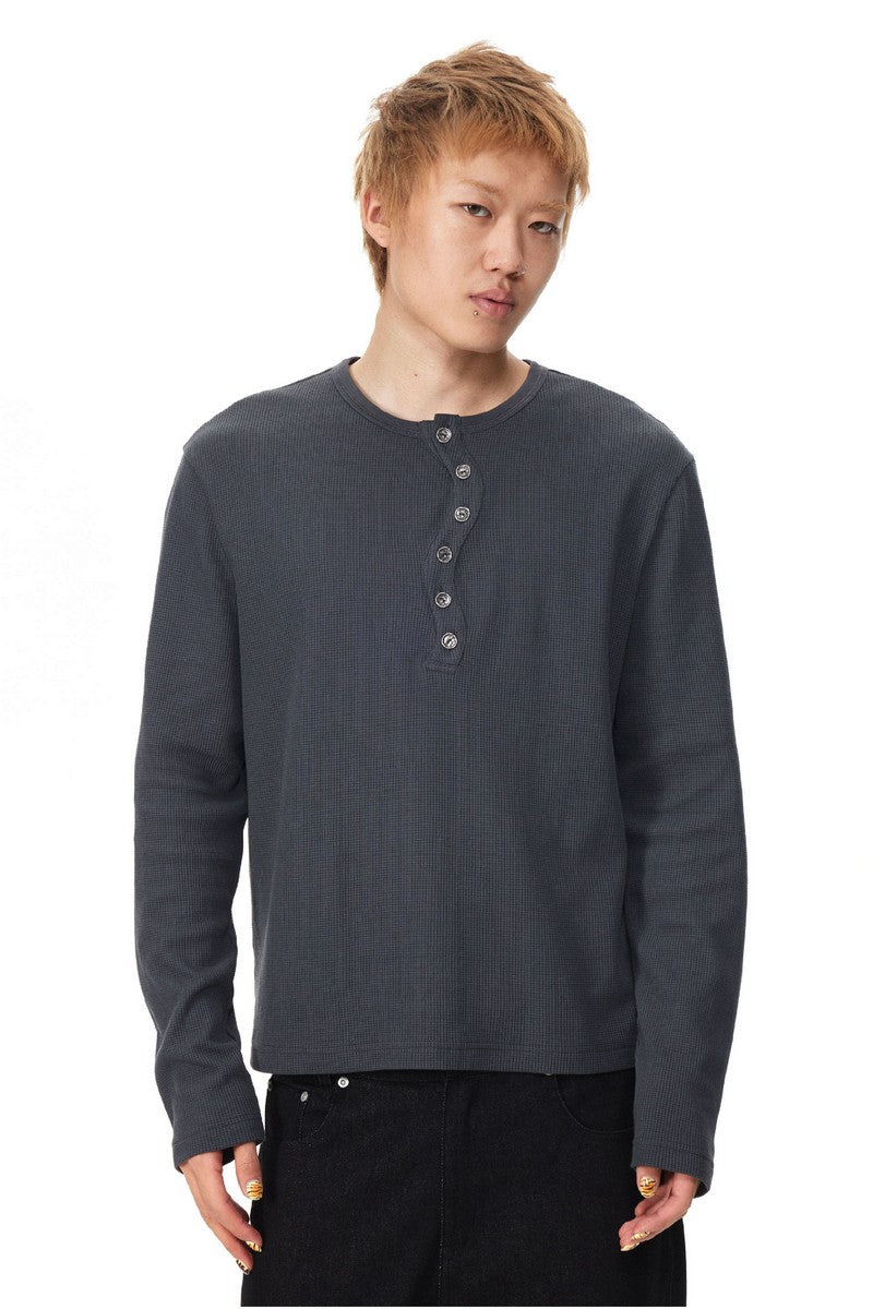Twist Neck Waffle Henley Tee