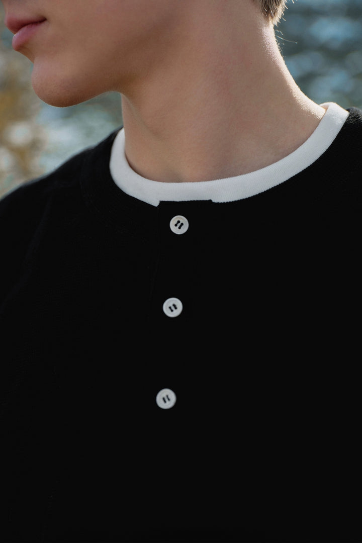 Layered Henley Waffle Long Sleeve Tee