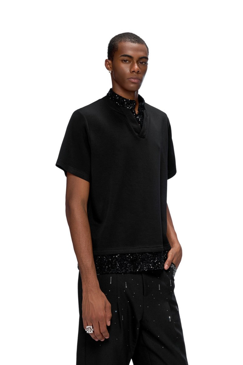 Sequin Panel Heavyweight Polo