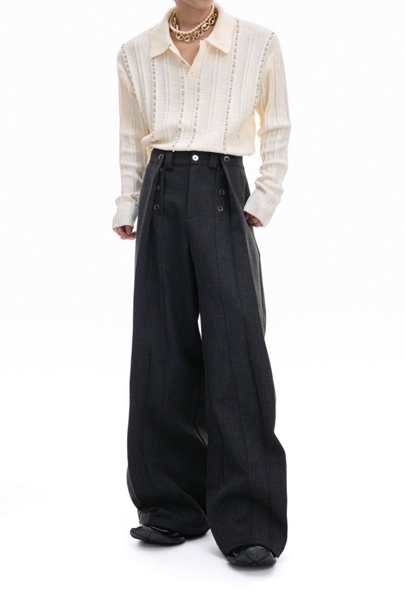 Pleated Straight Leg Trousers