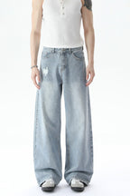 Washed Distressed Straight Leg Jeans