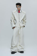 Colorblock Gem Button Tweed Trousers