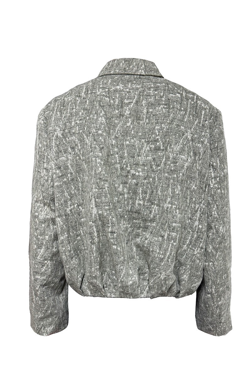 Pleated Jacquard Bomber Jacket