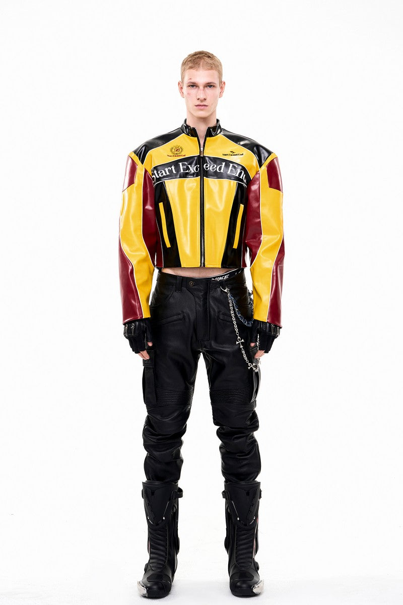 Yellow Colorblock Biker Jacket