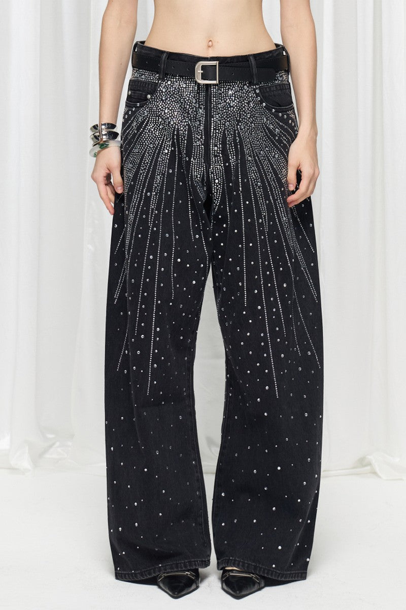 Starry Rhinestone Wide Leg Jeans