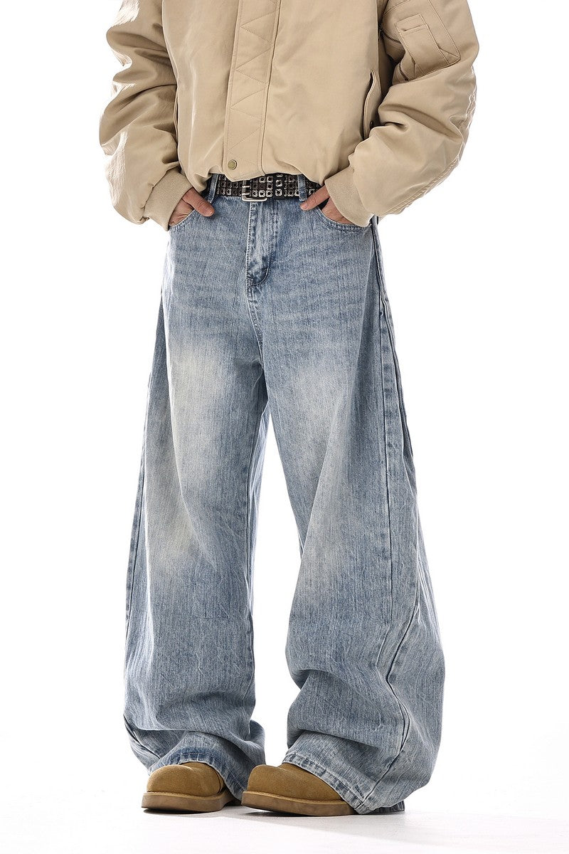Washed Deconstructed Wide Jeans