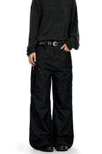 Raw Denim Black Wide Leg Jeans