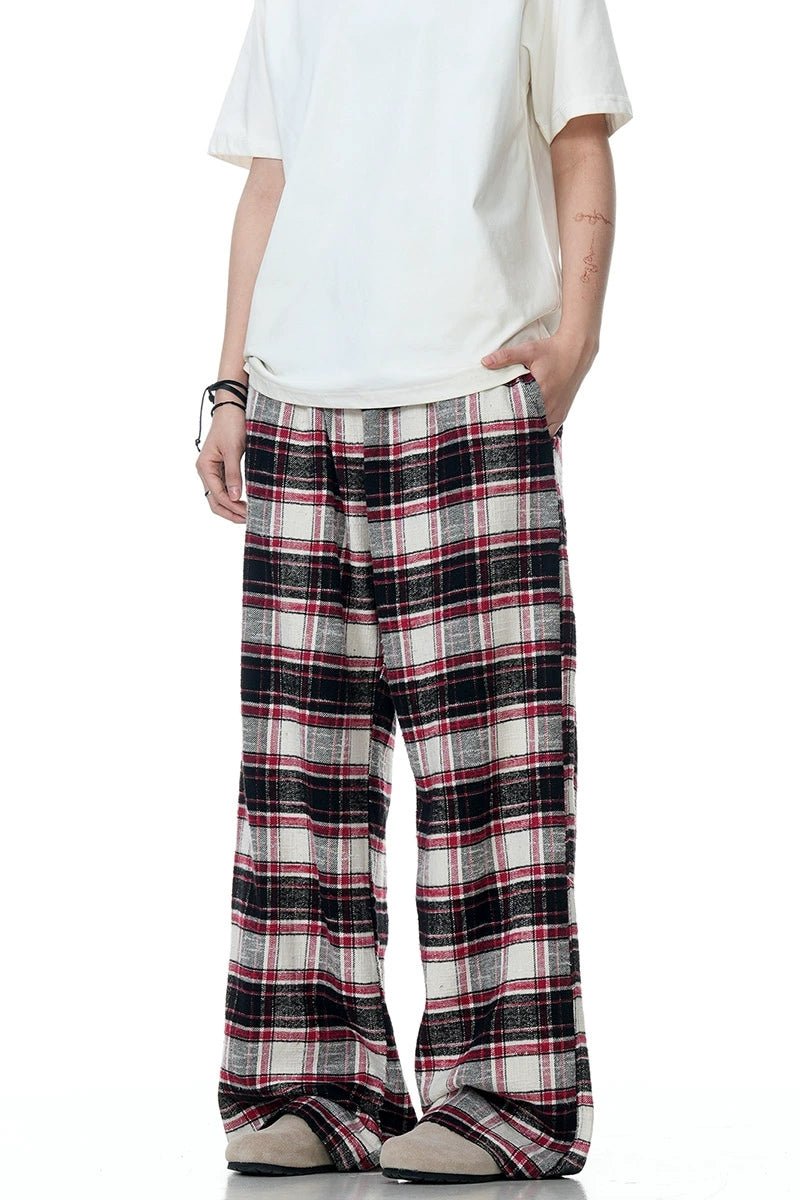 Plaid Relaxed Drawstring Trousers