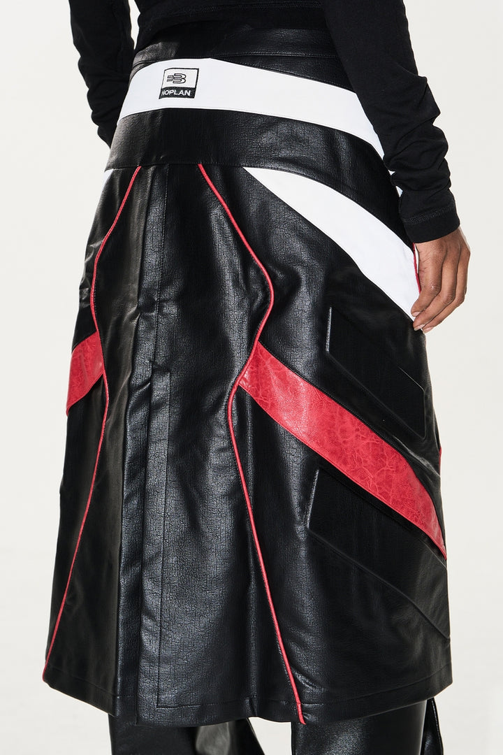 Colorblock Biker Leather Skirt