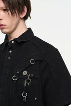 Metal-Trimmed Loose Short Sleeve Shirt