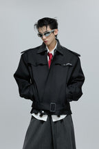 Woven Leather Cropped Trench Jacket