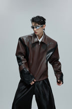 Croc Patchwork Contrast Leather Jacket