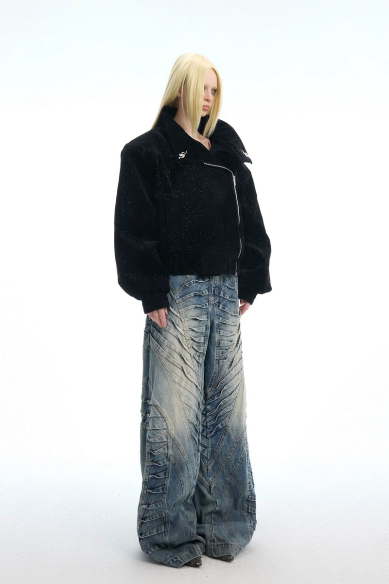 Sequin Cropped Biker Jacket