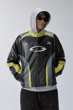 Embroidered Colorblock Biker Jacket