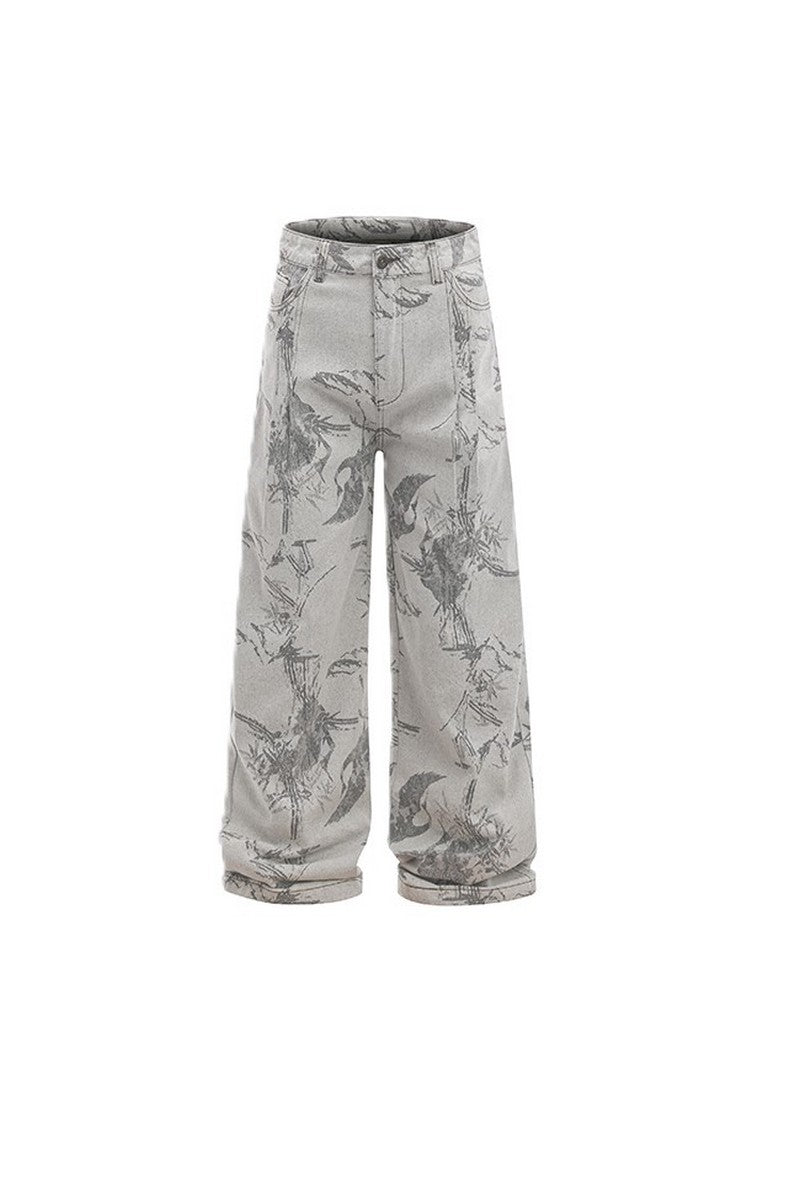 Gray White Jacquard Jeans
