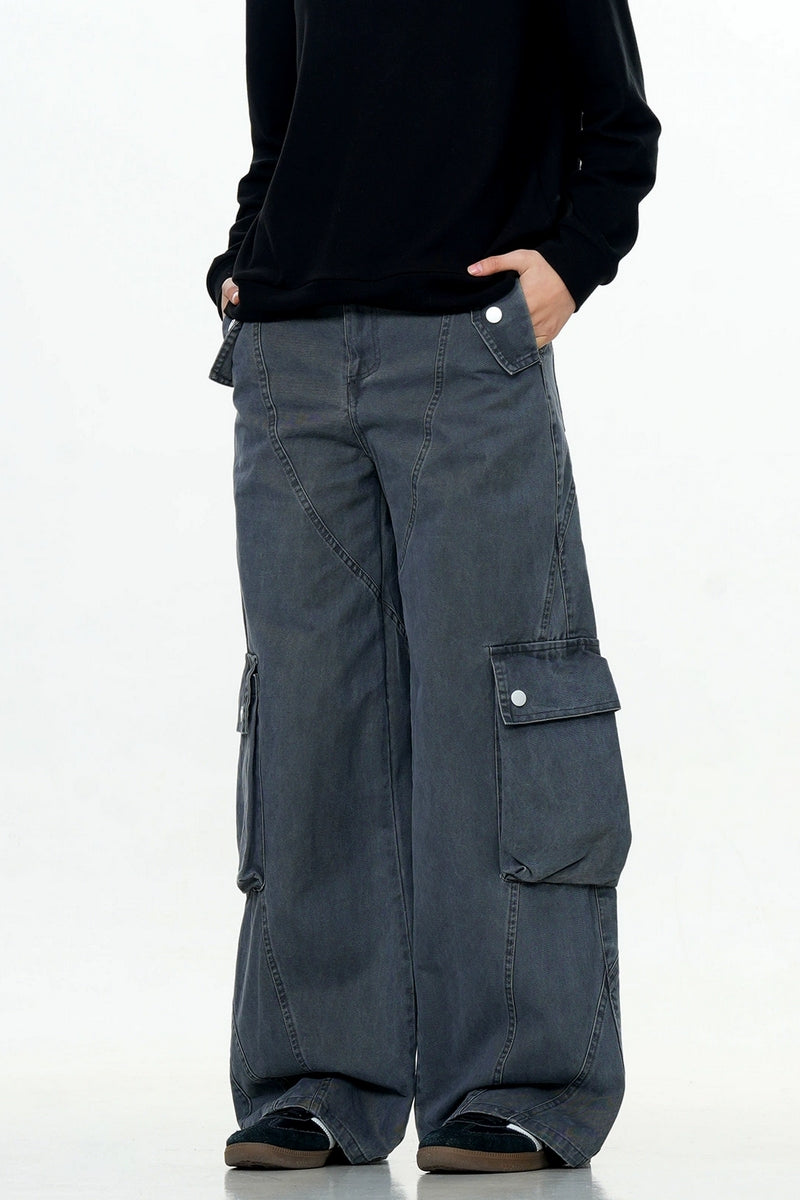 Deconstructed Wide-Leg Cargo Pants