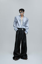 Lace V-Neck Layered Satin Blouse